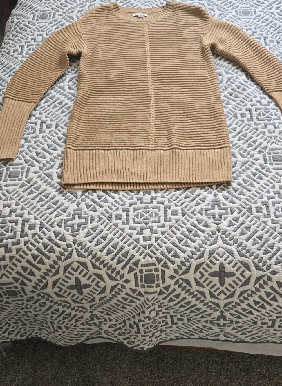 Nine West Ribbed Crewneck Sweater - Camel/Tan